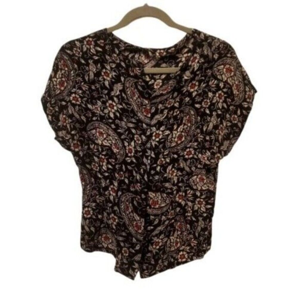 Vintage Componix Womens Sz 8 Black White Floral Short Sleeve Blouse